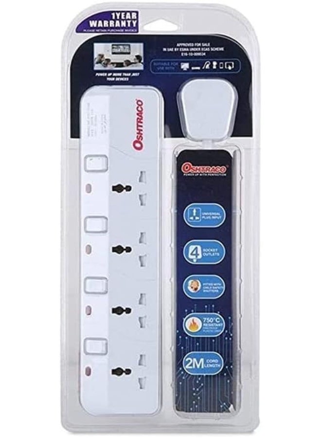 OSHTRACO كابل تمديد مع مفتاح ثنائي من أوشتراكو بطول 2 متر
