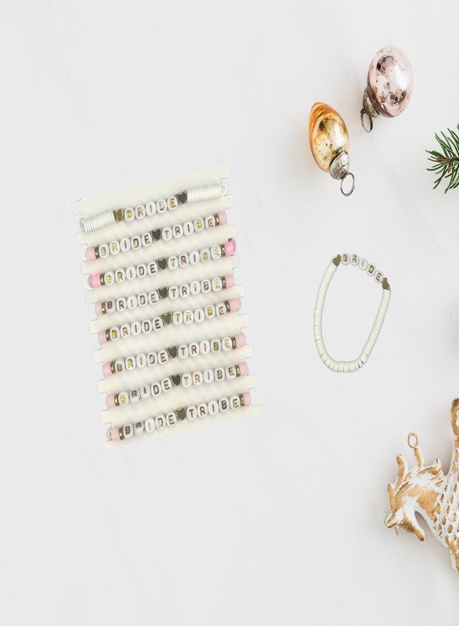 Mowane Bachelorette Party Favors, Wedding Gifts, 8 Pcs 6.7 inch Pink Bride Tribe Clay Bead Bracelet Preppy Bracelet Stretch for Women Bridal Shower Decorations Boho Disc Party Beach Supplies (1White + 7Pink) - Image 3