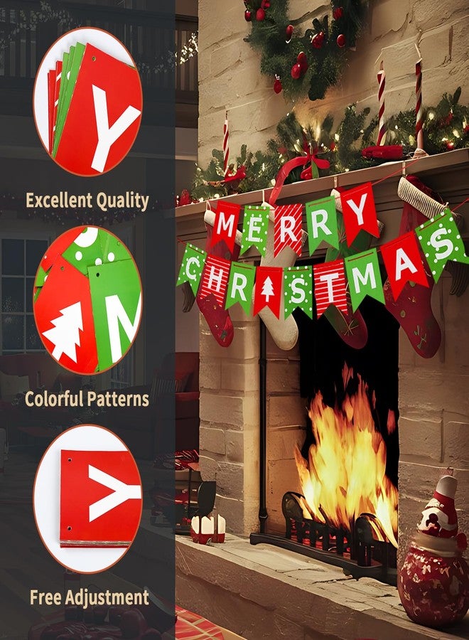 AHEONLAR Merry Christmas Banner, Red Green Xmas Decorations Paper Banner Sign With String for Fireplace/Wall/Window, Christmas Home Office Decor Banners, Christmas Party Banner for Holiday Decoration - Image 3