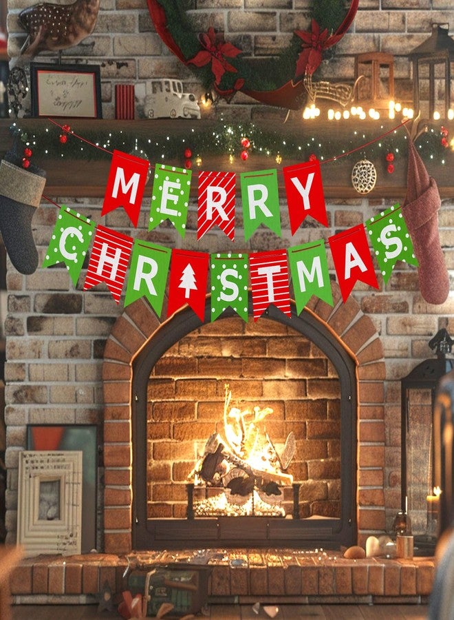 AHEONLAR Merry Christmas Banner, Red Green Xmas Decorations Paper Banner Sign With String for Fireplace/Wall/Window, Christmas Home Office Decor Banners, Christmas Party Banner for Holiday Decoration - Image 1