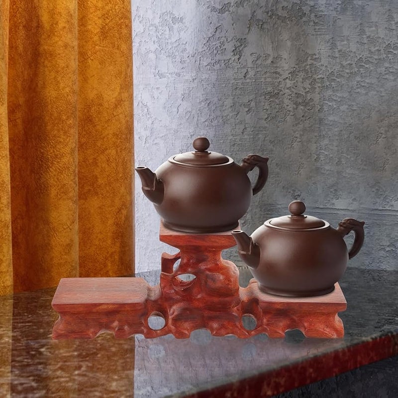 Antique Rosewood Display Stand Ergonomic High Low Design for Crafts Vase Teapot Decoration - Image 4