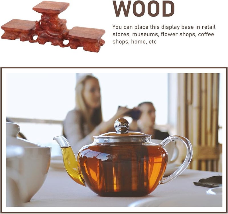 Antique Rosewood Display Stand Ergonomic High Low Design for Crafts Vase Teapot Decoration - Image 3