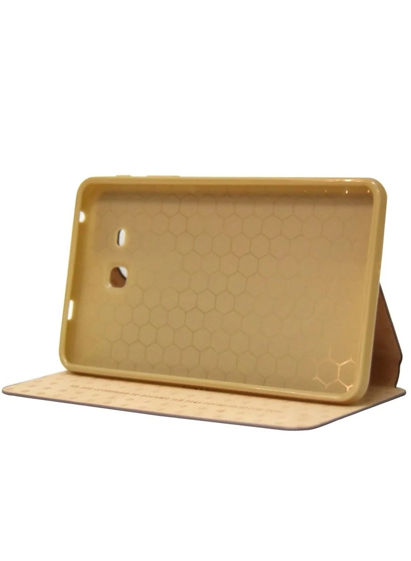 كاكو غطاء جلدي قابل للطي من كاكو لجهاز سامسونج جالاكسي تاب A 7.0 (SM-T280/T285) - تصميم رفيع من جلد البولي يوريثان مع إغلاق مغناطيسي ووظيفة حامل للعرض وحماية كاملة (ذهبي وردي) - Image 1