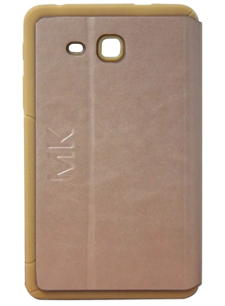 كاكو غطاء جلدي قابل للطي من كاكو لجهاز سامسونج جالاكسي تاب A 7.0 (SM-T280/T285) - تصميم رفيع من جلد البولي يوريثان مع إغلاق مغناطيسي ووظيفة حامل للعرض وحماية كاملة (ذهبي وردي) - Image 3