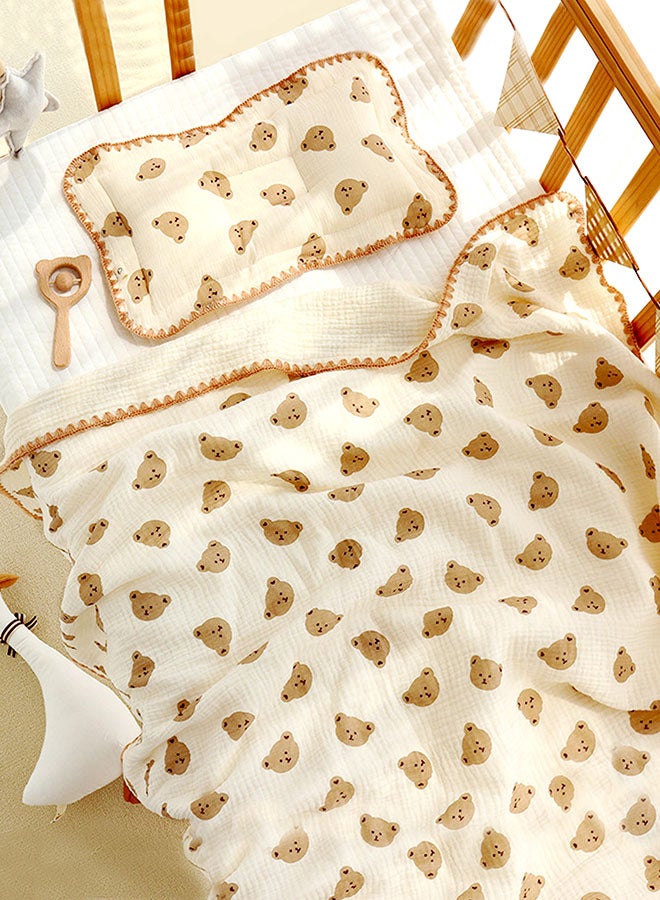 LITTLE SURPRISE BOX Little Surprise Box,  Brown Ted Face, 2pcs Super Soft Breathable pure Muslin cotton Blanket and pillow set for Newborn & Infants - Image 2