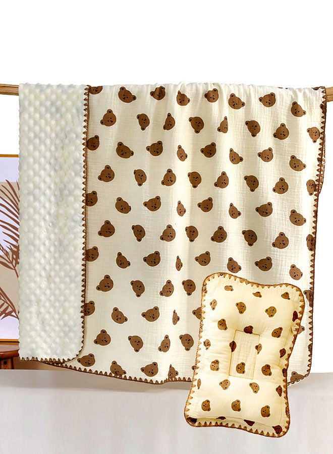LITTLE SURPRISE BOX Little Surprise Box,  Brown Ted Face, 2pcs Super Soft Breathable pure Muslin cotton Blanket and pillow set for Newborn & Infants - Image 1