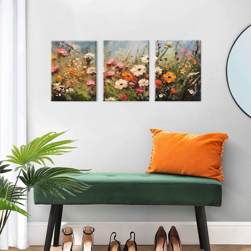sunfrower Colorful Flower Wall Art Abstract Poppy Floral Poster for Living Room Vintage Wildflower Painting Bathroom Wall Decor Nature Landscape Plant Canvas Prints Botanical Picture Home Decorations 12x16" 3P - Image 5