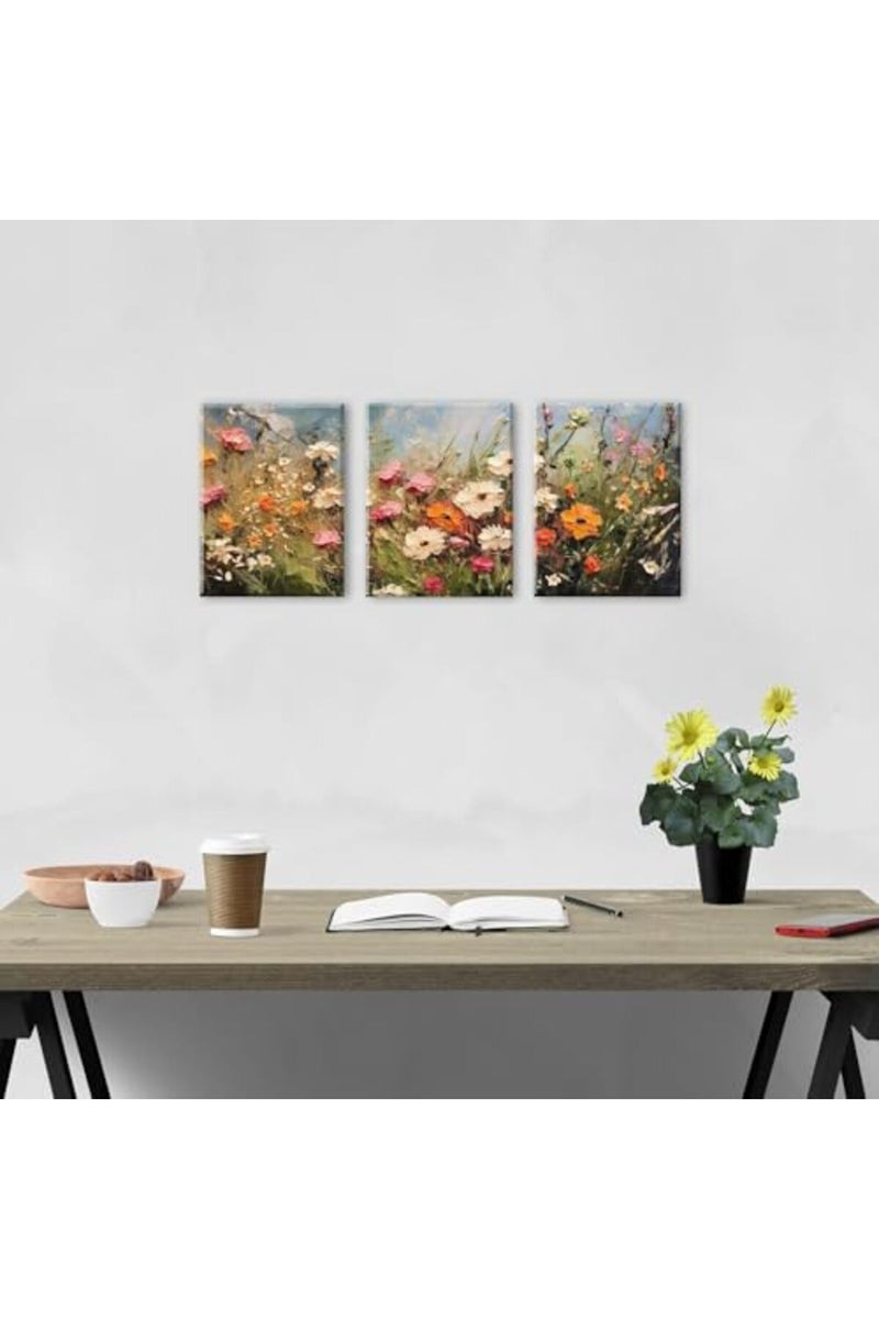 sunfrower Colorful Flower Wall Art Abstract Poppy Floral Poster for Living Room Vintage Wildflower Painting Bathroom Wall Decor Nature Landscape Plant Canvas Prints Botanical Picture Home Decorations 12x16" 3P - Image 4