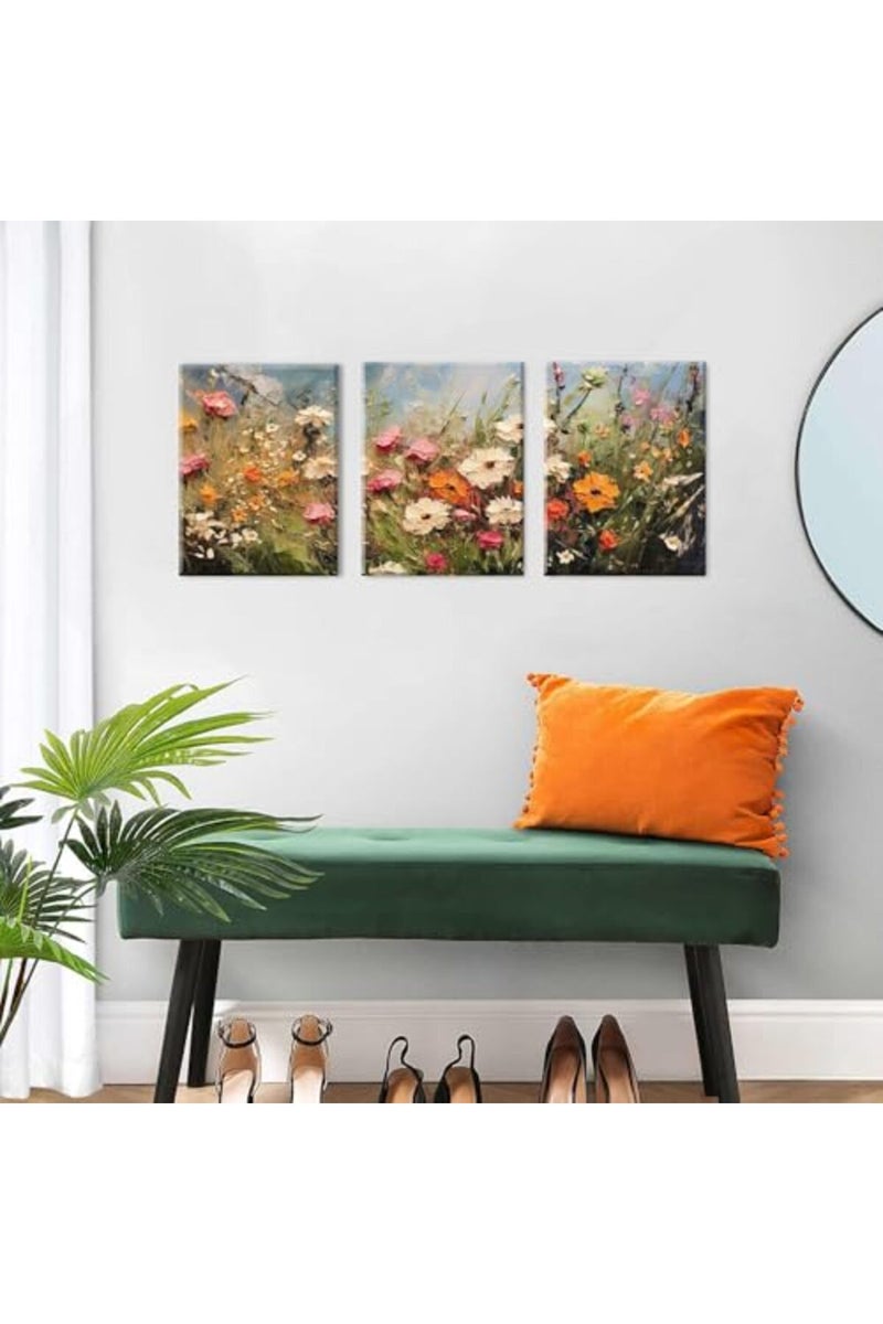 sunfrower Colorful Flower Wall Art Abstract Poppy Floral Poster for Living Room Vintage Wildflower Painting Bathroom Wall Decor Nature Landscape Plant Canvas Prints Botanical Picture Home Decorations 12x16" 3P - Image 3