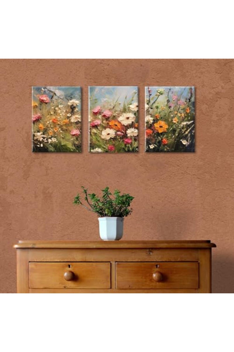 sunfrower Colorful Flower Wall Art Abstract Poppy Floral Poster for Living Room Vintage Wildflower Painting Bathroom Wall Decor Nature Landscape Plant Canvas Prints Botanical Picture Home Decorations 12x16" 3P - Image 2