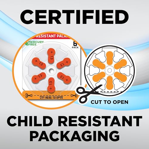 Powermax Size 13 Hearing Aid Batteries, 60 Count Long-Lasting Battery Pack, Orange Long Tab for Easy Change - Image 5