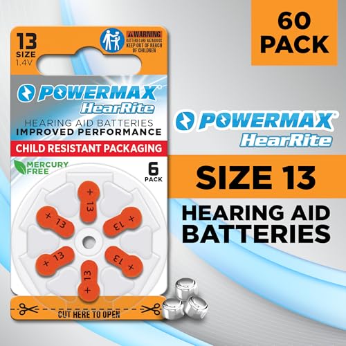 Powermax Size 13 Hearing Aid Batteries, 60 Count Long-Lasting Battery Pack, Orange Long Tab for Easy Change - Image 2