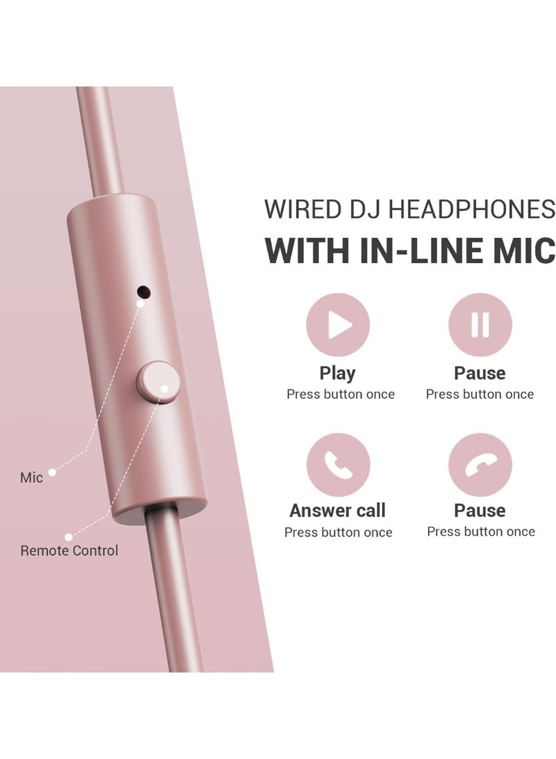 OneOdio Over-Ear Studio Headphones for Monitoring & Mixing - 50mm Drivers, Wired Bass Stereo Sound with SharePort & Mic for PC, Phone, Guitar, Piano (Rose Gold / Pink) - Image 4