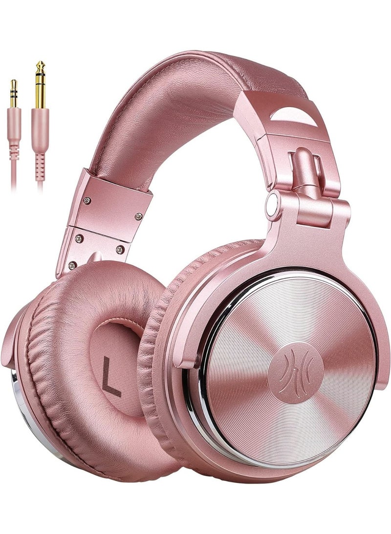 OneOdio Over-Ear Studio Headphones for Monitoring & Mixing - 50mm Drivers, Wired Bass Stereo Sound with SharePort & Mic for PC, Phone, Guitar, Piano (Rose Gold / Pink) - Image 1
