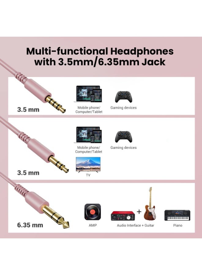 OneOdio Over-Ear Studio Headphones for Monitoring & Mixing - 50mm Drivers, Wired Bass Stereo Sound with SharePort & Mic for PC, Phone, Guitar, Piano (Rose Gold / Pink) - Image 3