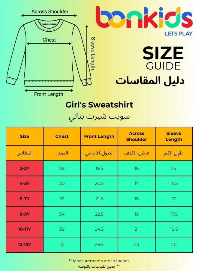 Bonkids Regular Fit Printed Orange Cotton Sweatshirt For Girls Round Neck Flat Collar Pull On 100 % Cotton