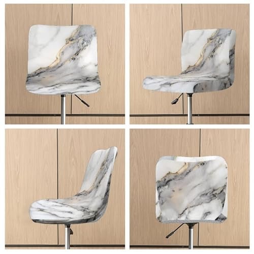 Psesaysky White Marble Bar Stool Covers with Backs Dust Proof Bar Stool Chair Covers Stain Resistant Dining Room Square Swivel Barstool Chair Seat Set of 2 - Image 5