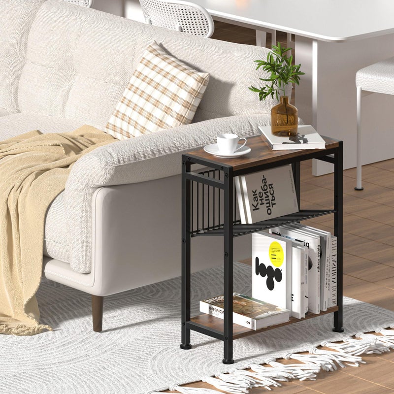 Lifenite Side Table for Small Spaces, Narrow End Table with Magazine Holder, 2 in 1 Design Slim Side Table, Skinny Nightstand for Living Room Bedroom, Thin Side Magazine Table, Rustic Brown - Image 4