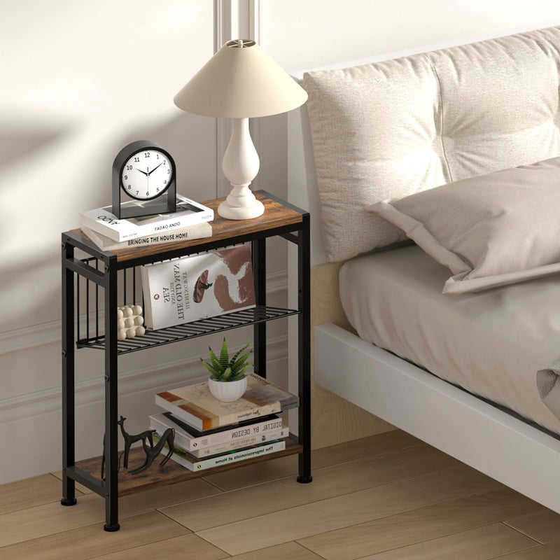 Lifenite Side Table for Small Spaces, Narrow End Table with Magazine Holder, 2 in 1 Design Slim Side Table, Skinny Nightstand for Living Room Bedroom, Thin Side Magazine Table, Rustic Brown - Image 2