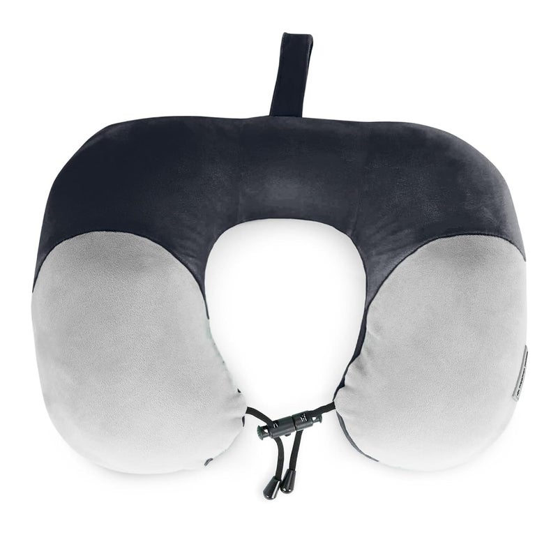 Nasher Miles 100 Pure Memory Foam Travel Neck Pillow 360 Stable Neck Support with Snapon Button Black and Grey - Image 1