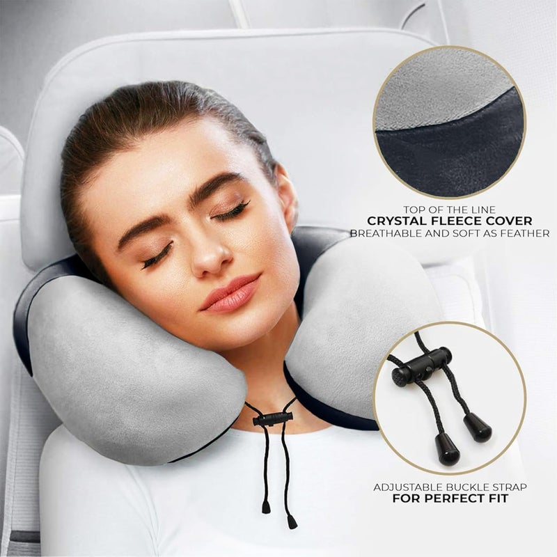 Nasher Miles 100 Pure Memory Foam Travel Neck Pillow 360 Stable Neck Support with Snapon Button Black and Grey - Image 4
