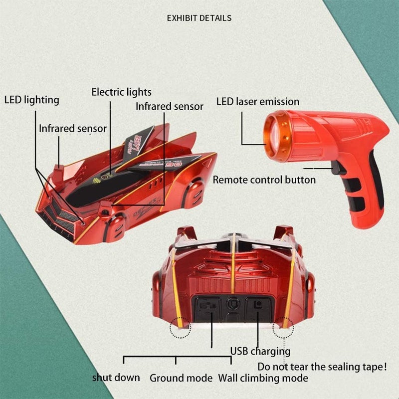 Zero Gravity Car,USB Laser-Guided Real Wall Climbing Race Car, Child Adult Toy Car - Image 2