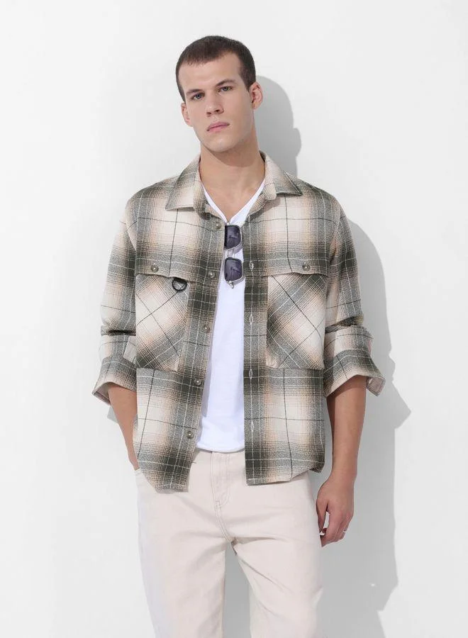 ذا انديان كراج كو Men Regular Fit Checked Cutaway Collar Full Sleeves Shirt