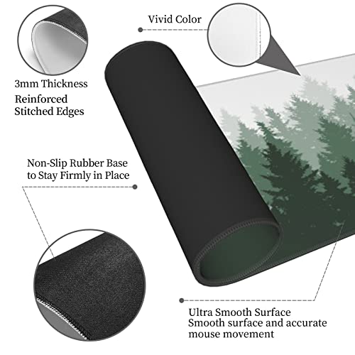 Yilad Green Tree Forest Gaming Mouse Pad Non Slip XL Large Mousepad Stitched Edge Rubber Base Desk Mat for Laptop PC Computer - Image 4