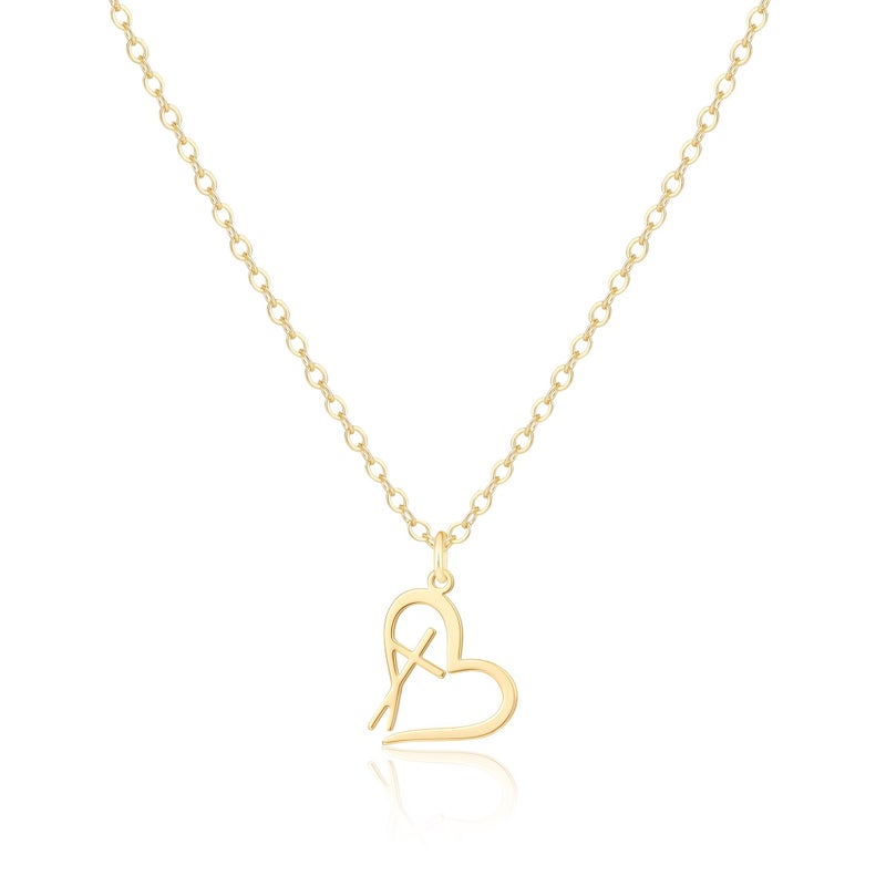 Rotnso Cross Necklace for Women 14K Gold Plated Dainty Small Heart Cross Pendant Choker Simple Trendy Cute Love Cross Charm Chain Easter Basket Stuffers Baptism Religious Faith Jewelry Gift - Image 1