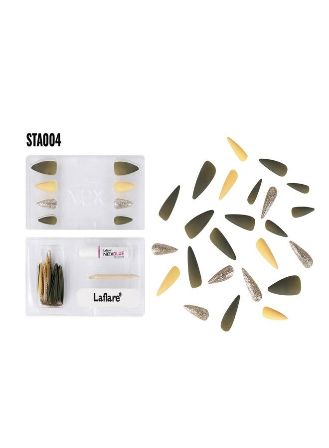 Laflare NEX 3D NAIL, Handcrafted LONG, XLONG Length Acrylic Fake Press On Nails with Nail Glue, Manicure Stick, Mini File (Long, Stiletto, Matt Forest) - Image 3