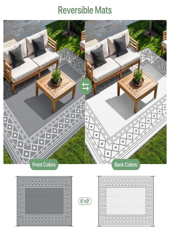 GENIMO Outdoor Rug 6' x 9' Waterproof for Patios Clearance, Reversible Outdoor Plastic Straw Rug Carpet, Camping Mats RV, Camper, Deck, Balcony, Backyard, Beach, Grey & White - Image 4