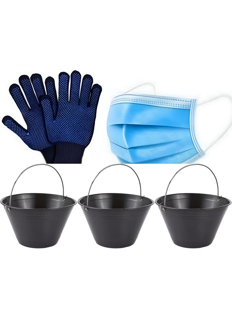 Abbasali Pack Of 3 PVC Bucket For Construction Field - Black With Gloves & 10pcs Face Mask - Image 1