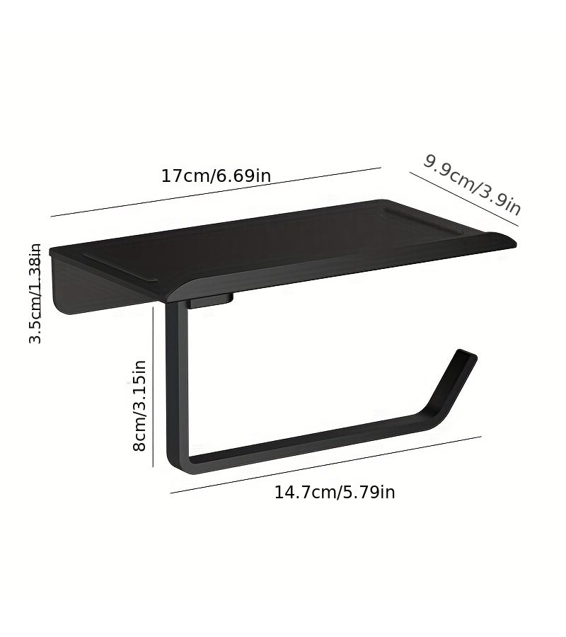 Black Adhesive Wall Mount Toilet Paper Holder No Drilling ABS Shelf - Image 5