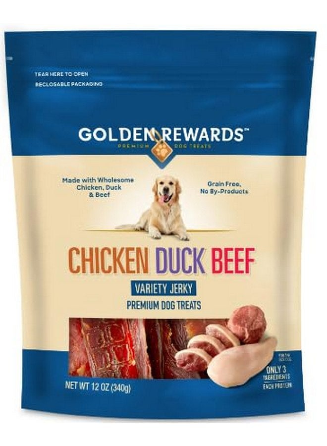 Generic Golden Rewards Chicken, Duck, and Beef Recipe Variety Flavor Dry Jerky Treats for All Dogs, 12oz - Image 1