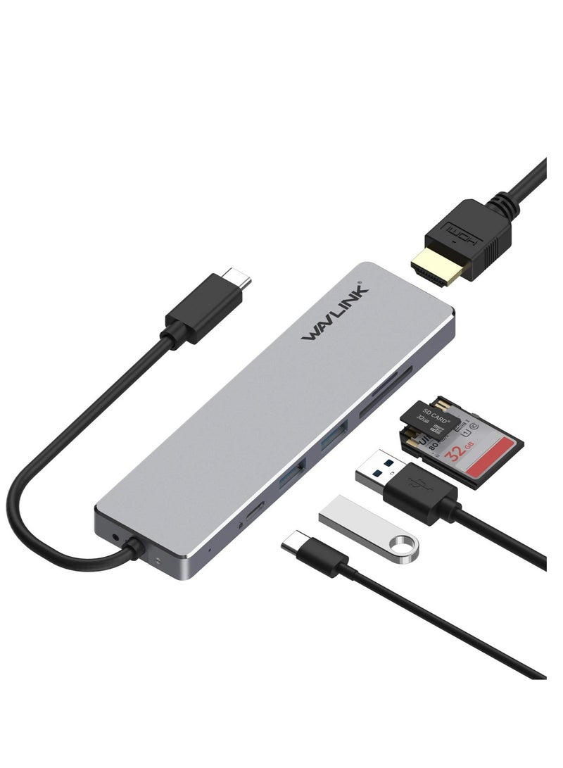 واف لينك WAVLINK USB C Hub 6-in-1 USB C Adapter with 4K@30Hz HDMI, 2 USB 3.0 Ports | WL-UHP3407 - Image 1