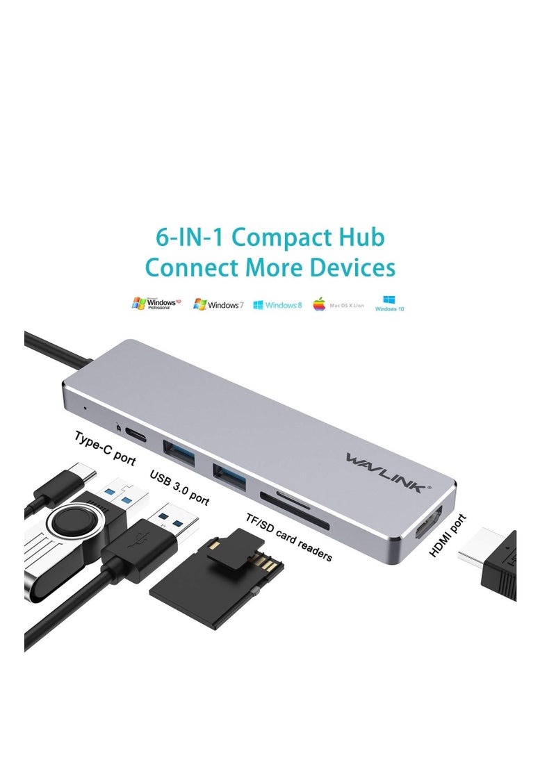 واف لينك WAVLINK USB C Hub 6-in-1 USB C Adapter with 4K@30Hz HDMI, 2 USB 3.0 Ports | WL-UHP3407 - Image 2