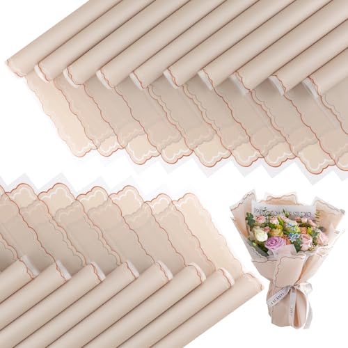 FUHITIM 20 Sheets Flower Wrapping Paper - Waterproof Floral Bouquet Wrapping Paper, Florist Supplies Packaging Paper for Wedding Birthday Gift DIY Crafts (Khaki) - Image 1
