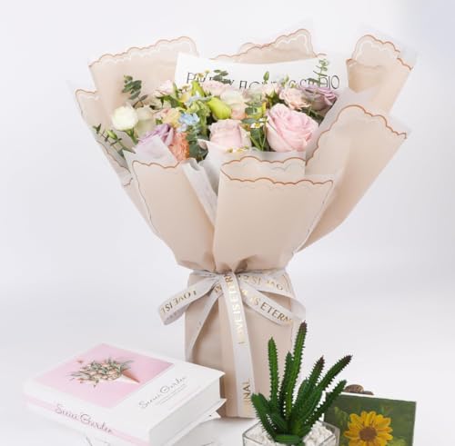 FUHITIM 20 Sheets Flower Wrapping Paper - Waterproof Floral Bouquet Wrapping Paper, Florist Supplies Packaging Paper for Wedding Birthday Gift DIY Crafts (Khaki) - Image 5