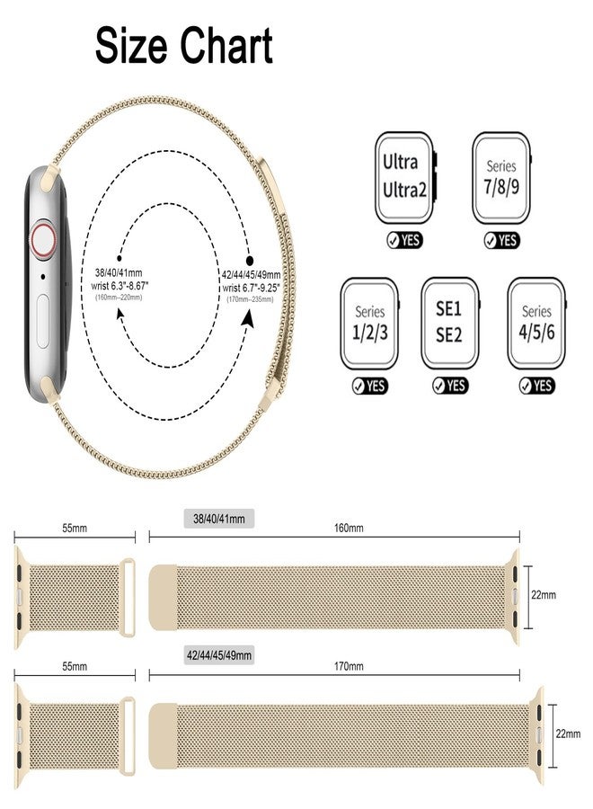 Mugust Metal Band Compatible with Apple Watch Bands 40mm 41mm 38mm Series 10 (42mm) 9 8 7 6 5 4 3 SE2 SE, Stainless Steel Mesh Metal Band for iWatch Bands Women Men, Champagne Gold - Image 4