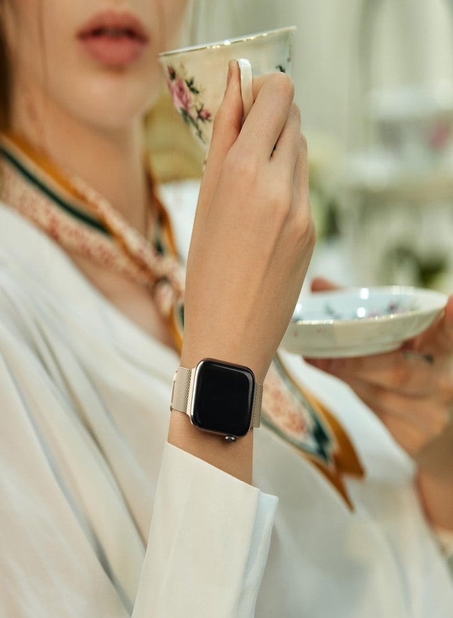 Mugust Metal Band Compatible with Apple Watch Bands 40mm 41mm 38mm Series 10 (42mm) 9 8 7 6 5 4 3 SE2 SE, Stainless Steel Mesh Metal Band for iWatch Bands Women Men, Champagne Gold - Image 3