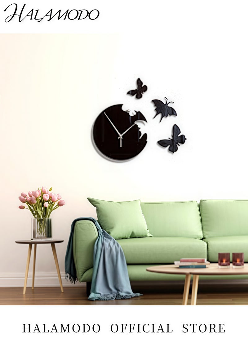 HALAMODO 3D Butterfly Wall Clock Black 45x45centimeter - Image 3