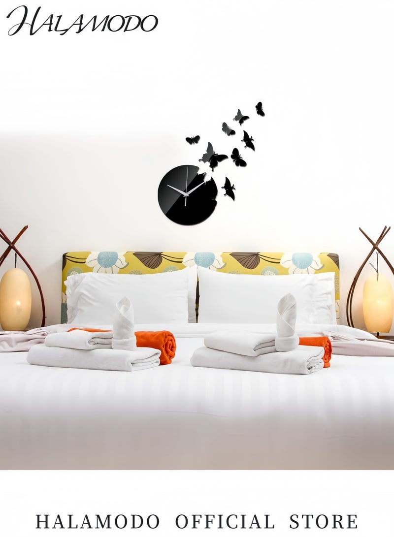 HALAMODO 3D Butterfly Wall Clock Black 45x45centimeter - Image 2