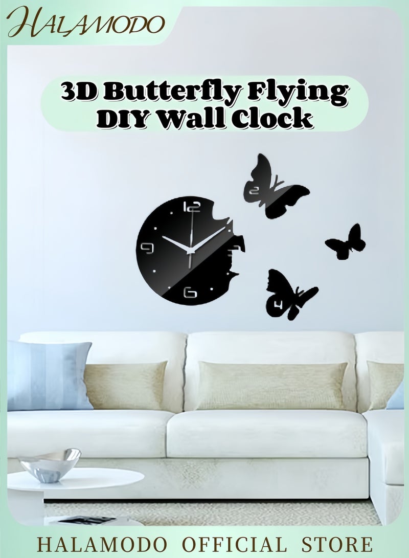 HALAMODO 3D Butterfly Wall Clock Black 45x45centimeter - Image 1