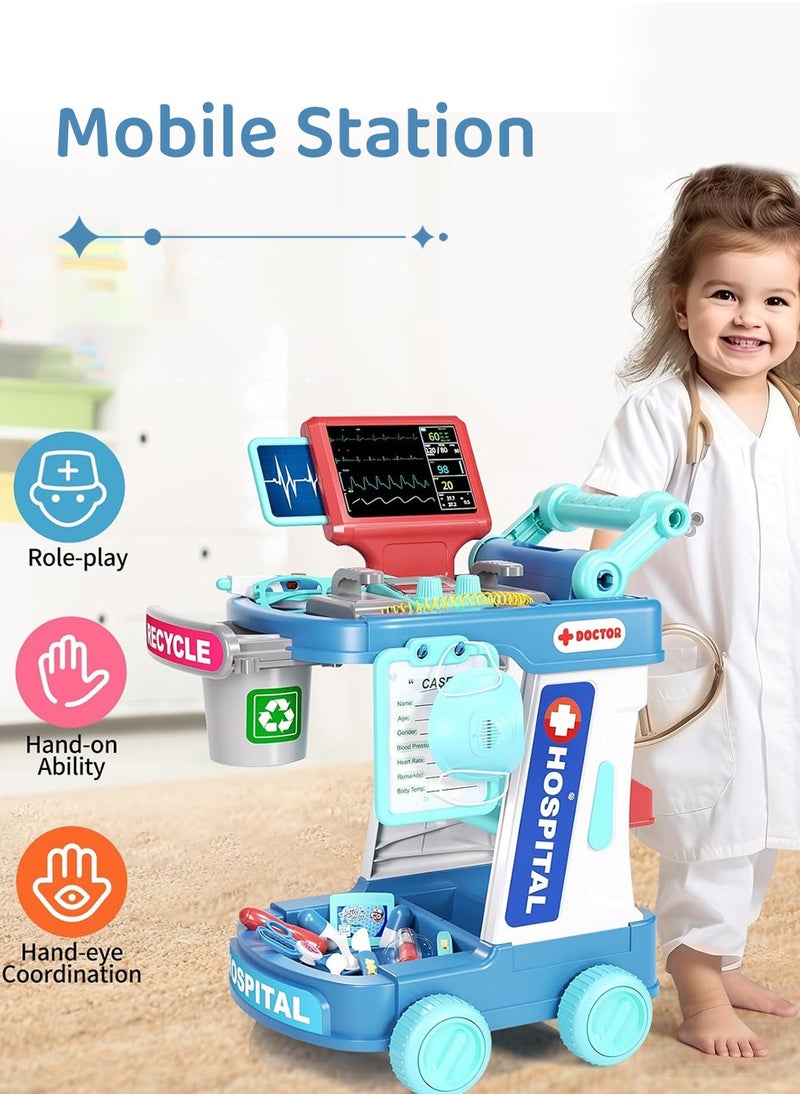 Moovant - Doctor Kit for Kids, Doctor Playset Pretend Toys with Cart, Pretend Medical Station Role Play Toys with Stethoscope and Toy Accessorie for Children - Image 1