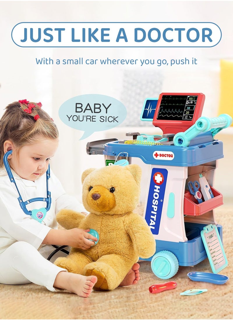 Moovant - Doctor Kit for Kids, Doctor Playset Pretend Toys with Cart, Pretend Medical Station Role Play Toys with Stethoscope and Toy Accessorie for Children - Image 1