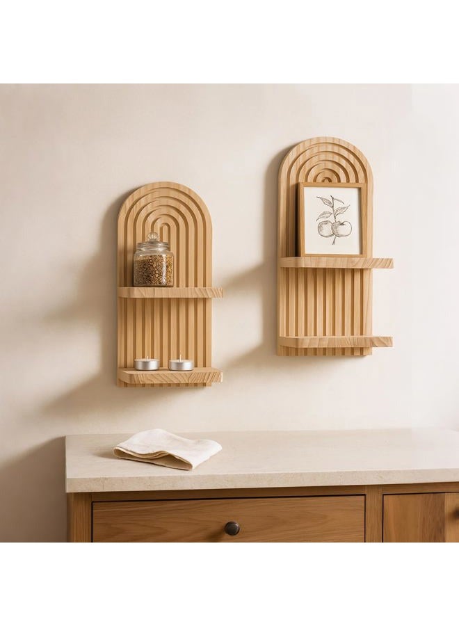 Artilady 2 Pack Boho Wall Hanging Shelves - 2 Tier Handmade Rainbow Arch Solid Wood Floating Shelf Wall Decor Trinket Storage Rack for Bedroom Living Room Nursery Bathroom - Image 4