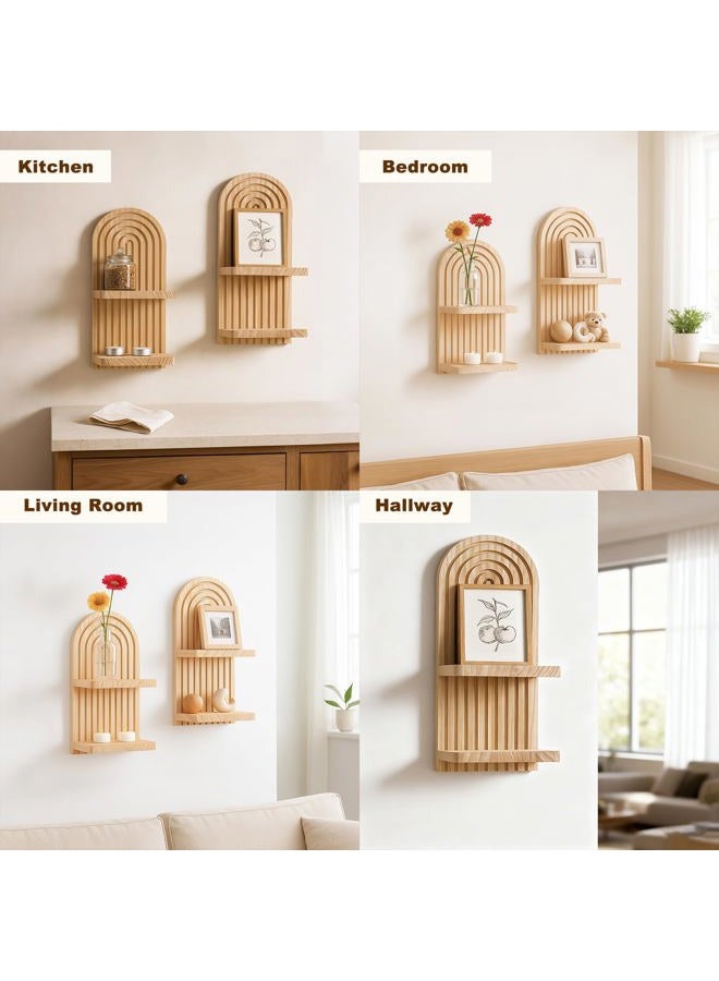 Artilady 2 Pack Boho Wall Hanging Shelves - 2 Tier Handmade Rainbow Arch Solid Wood Floating Shelf Wall Decor Trinket Storage Rack for Bedroom Living Room Nursery Bathroom - Image 5