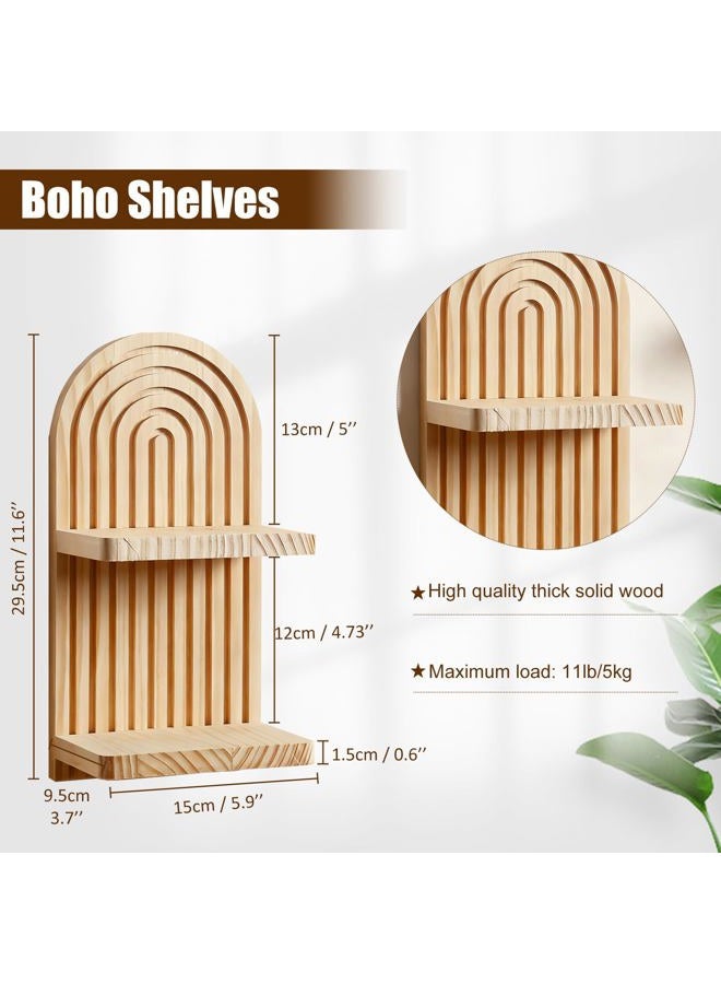 Artilady 2 Pack Boho Wall Hanging Shelves - 2 Tier Handmade Rainbow Arch Solid Wood Floating Shelf Wall Decor Trinket Storage Rack for Bedroom Living Room Nursery Bathroom - Image 3
