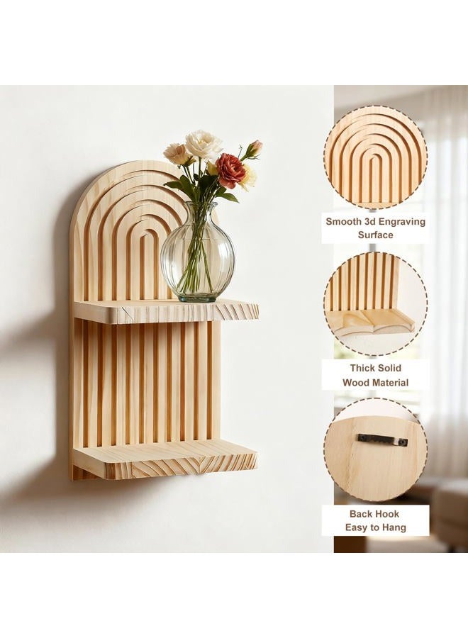 Artilady 2 Pack Boho Wall Hanging Shelves - 2 Tier Handmade Rainbow Arch Solid Wood Floating Shelf Wall Decor Trinket Storage Rack for Bedroom Living Room Nursery Bathroom - Image 2