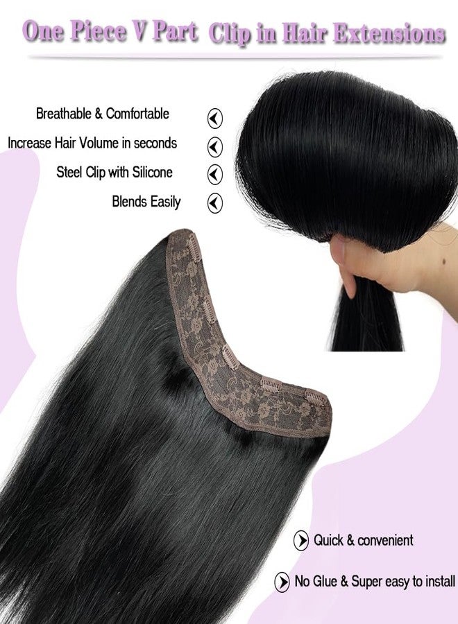 Smartinnov V Shape Clip In Hair Extensions - 22 Inch Real Human Hair, Jet Black, Double Weft Seamless One Piece, 100G - Image 4